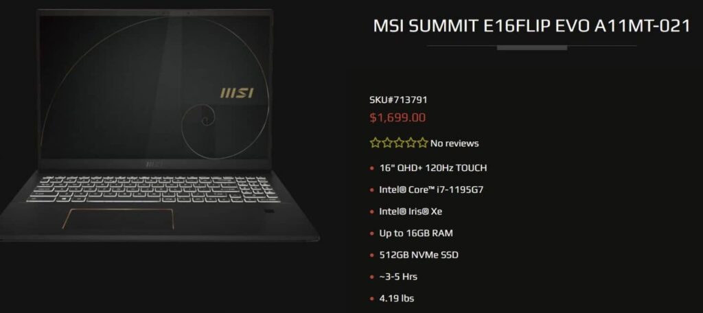 MSI Summit E16 Flip Evo
